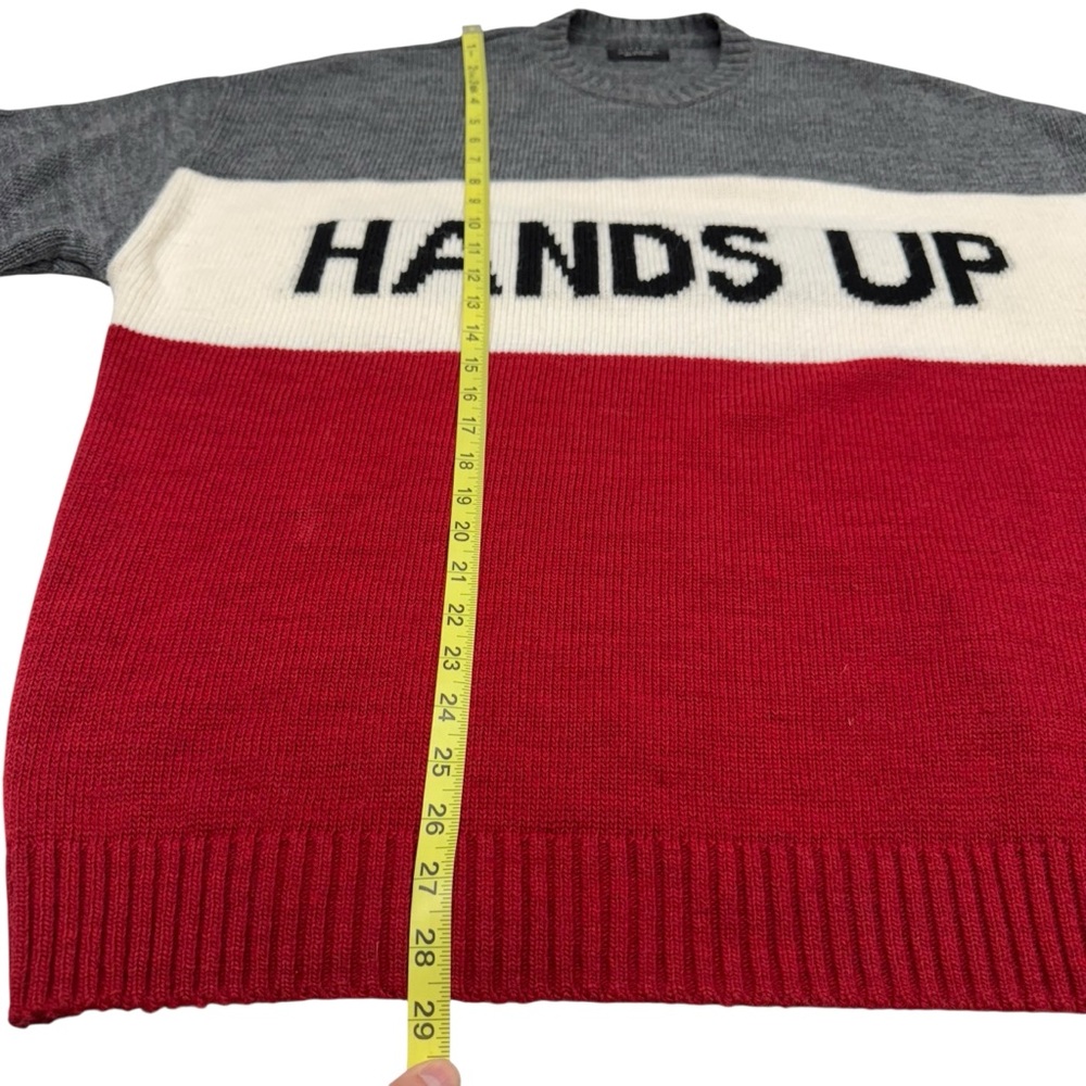 Zara Man Sweater Mens XL Pullover Crew Neck Colorblock Knitted Spellout Wool - Picture 9 of 10